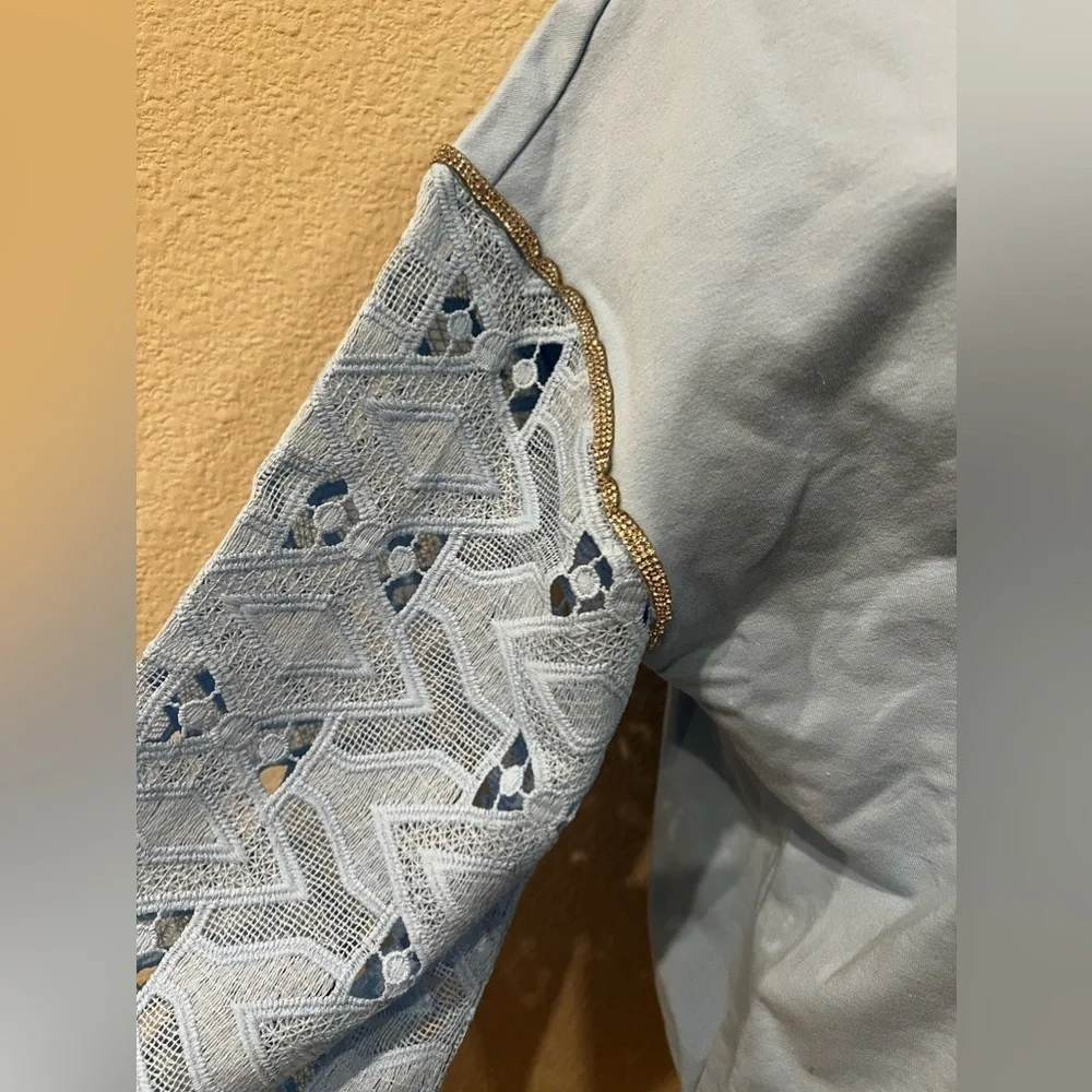 BOSTON PROPER Embellished Lace Sleeve Sweatshirt MEDIUM - Picture 7 of 9